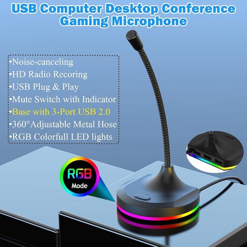 USB Microphone,Desktop Computer Mic with Mute Button and RGB Lighting,Plug&Play Condenser PC Laptop Mics,for Streaming,Podcasting,Conference,Gaming,YouTube/Skype Mic for Mac/Window-Black(M7) in Saudi Arabia