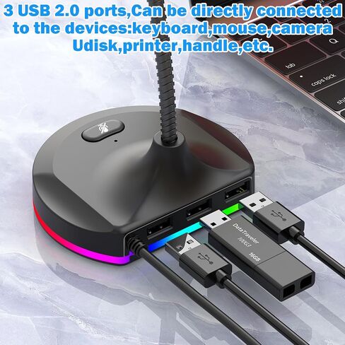 USB Microphone,Desktop Computer Mic with Mute Button and RGB Lighting,Plug&Play Condenser PC Laptop Mics,for Streaming,Podcasting,Conference,Gaming,YouTube/Skype Mic for Mac/Window-Black(M7) in Saudi Arabia