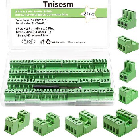 Tnisesm 12 قطعة 3 دبوس المسمار محطة كتلة موصل 5.08 مللي متر الملعب للتوصيل مع 3 دبوس فينيكس التوصيل 300 فولت 15A لكابل 28-12AWG in Kuwait