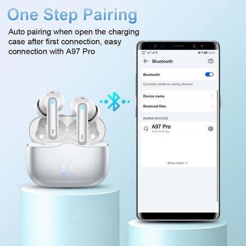 Wireless Earbud, Bluetooth 5.3 Headphones Deep Bass with 4 HD Mics, Wireless Headphones in Ear 40H Playtime, Bluetooth Earphones with Light Weight, IP7 Waterproof Ear Buds for Android iOS, SilverWhite in Saudi Arabia