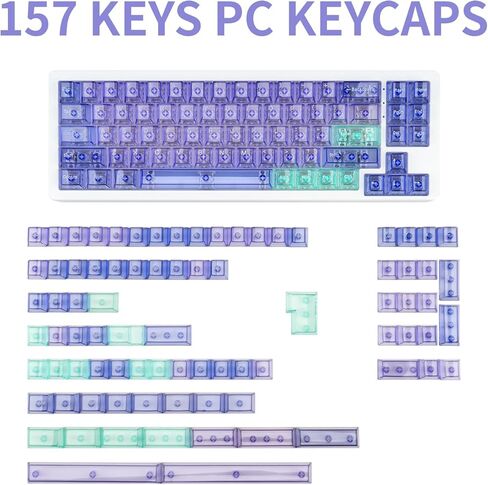 157 Keys Transparent PC Material Custom Keycaps Cherry Profile UV Transfer Printing Keycaps for Cherry MX Gateron Kailh Cross Type Switch ANSI Mechanical Keyboard (Purple) in Kuwait