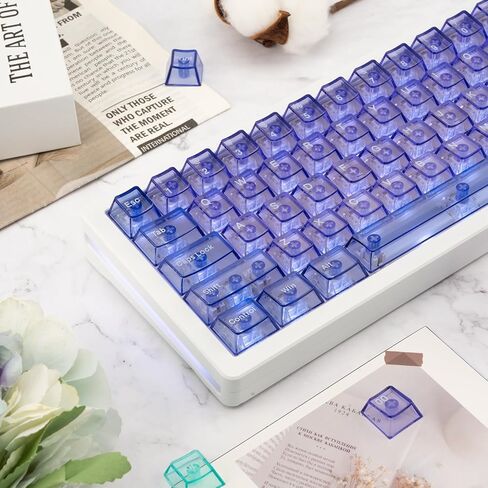 157 Keys Transparent PC Material Custom Keycaps Cherry Profile UV Transfer Printing Keycaps for Cherry MX Gateron Kailh Cross Type Switch ANSI Mechanical Keyboard (Purple) in Kuwait
