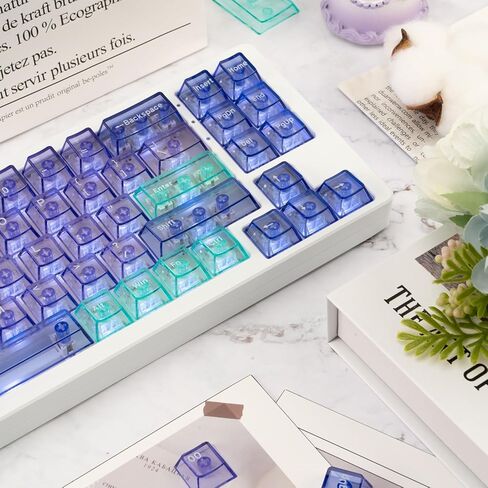 157 Keys Transparent PC Material Custom Keycaps Cherry Profile UV Transfer Printing Keycaps for Cherry MX Gateron Kailh Cross Type Switch ANSI Mechanical Keyboard (Purple) in Kuwait