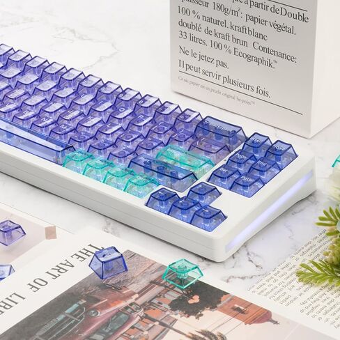 157 Keys Transparent PC Material Custom Keycaps Cherry Profile UV Transfer Printing Keycaps for Cherry MX Gateron Kailh Cross Type Switch ANSI Mechanical Keyboard (Purple) in Kuwait