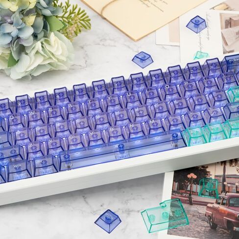 157 Keys Transparent PC Material Custom Keycaps Cherry Profile UV Transfer Printing Keycaps for Cherry MX Gateron Kailh Cross Type Switch ANSI Mechanical Keyboard (Purple) in Kuwait