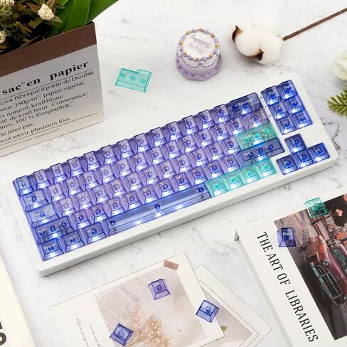 157 Keys Transparent PC Material Custom Keycaps Cherry Profile UV Transfer Printing Keycaps for Cherry MX Gateron Kailh Cross Type Switch ANSI Mechanical Keyboard (Purple) in Kuwait