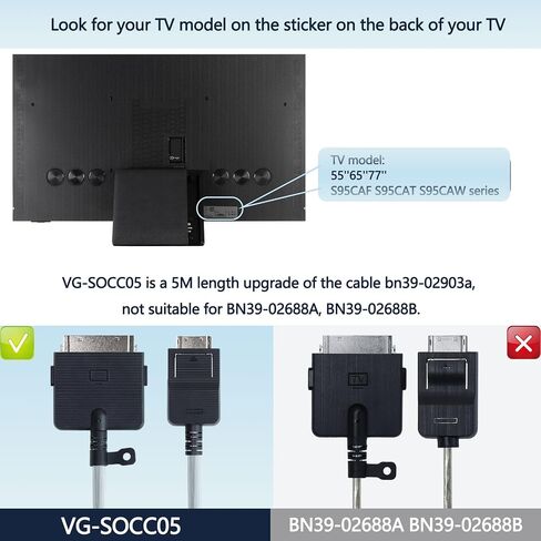One Connect Cable VG-SOCC05 5 meters/16.4ft Compatible with Samsung OLED 4K TV 55'' 65'' 77'' S95D S95C Series QN55S95CAT QN65S95D QN77S95D (QN77S95C, 2023 Model) in Saudi Arabia