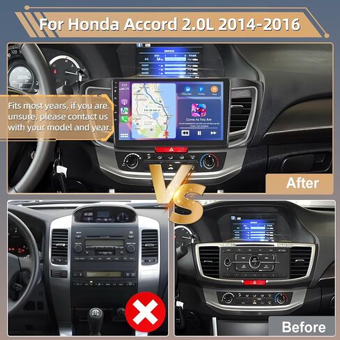 Podofo for Honda Accord 2.0L 2014 2015 2016 Wireless CarPlay Car Stereo Radio with Android Auto 10" Touch Screen Audio with GPS Navigation Mirror Link Bluetooth WiFi RDS Hi-Fi Backup Camera MIC in Saudi Arabia