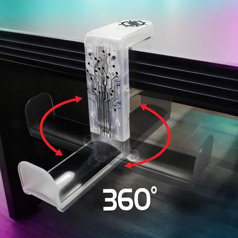 حامل سماعات رأس للألعاب ENHANCE Voltaic 2 PC - حامل سماعة رأس للمكتب، حامل سماعة رأس مع دوران 360 درجة قابل للتعديل، مشبك خطاف لسماعات الرأس تحت المكتب، ملاءمة عالمية، ومنظم كابل مدمج - شفاف in Kuwait