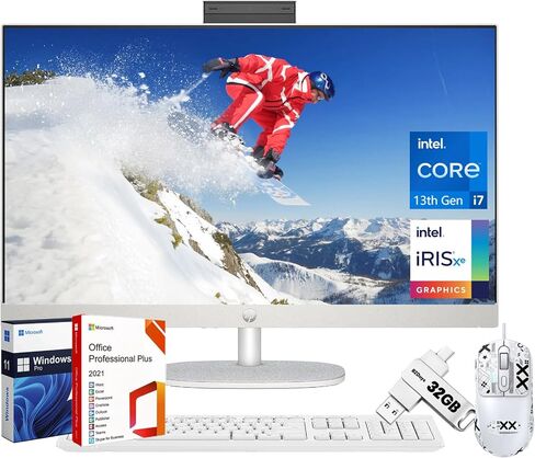 HP 27 Newest All-in-One Desktop Computer, MS Office Pro 2024 Lifetime License, Intel 10-Core i7-1355U, 32 GB RAM, 2 TB SSD, Intel Iris Xe Graphics, Wi-Fi 6, Win 11 Pro, Wireless KB & Patented Mouse in Saudi Arabia