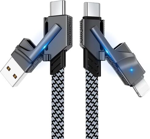 2Pack 4 in 1 USB C Cable for Lightning Cable, 60W Dual USB C Cable 6FT Flat Braided Fast Charging Cord with Lightning/Type C/USB A Multi Ports for iPhone 15 14 Pro Max Plus/i-Pad/Samsung/MacBook in Kuwait