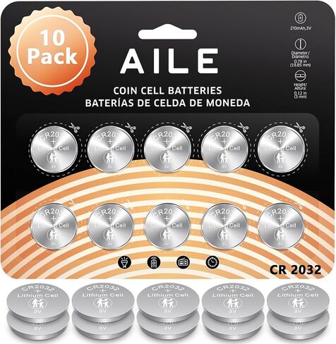 AILE CR2032 Battery for Key Fobs: 3v Coin Batteries 10 Pack Long - Lasting for Remote Controls - Watches - Reliable Performance - Child-Secure Packaging in Saudi Arabia