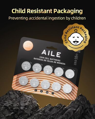 AILE CR2032 Battery for Key Fobs: 3v Coin Batteries 10 Pack Long - Lasting for Remote Controls - Watches - Reliable Performance - Child-Secure Packaging in Saudi Arabia