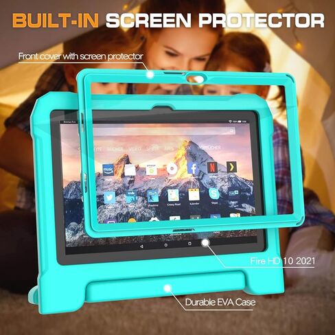 Kids Case for Amazon Fire 10 Pro/10 Plus/HD 10 Tablet(13th/11th Generation, 2023/2021 Release), Durable Shockproof Protective Case with Screen Protector for Kindle Fire HD 10 Tablet, Blue in Kuwait