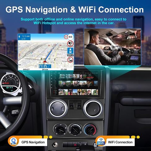 ستيريو سيارة 2G+64G لسيارة Jeep Wrangler 2007-2012 مع CarPlay Andriod Auto 9 بوصة تعمل باللمس وراديو السيارة Android 13 مع نظام ملاحة GPS بلوتوث واي فاي FM RDS كاميرا احتياطية (بابين) in Saudi Arabia
