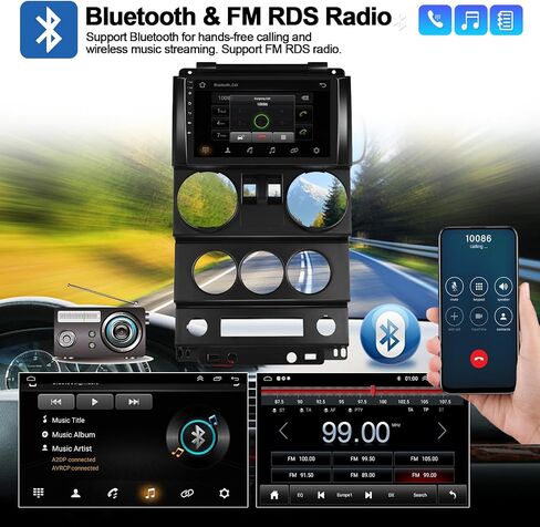 ستيريو سيارة 2G+64G لسيارة Jeep Wrangler 2007-2012 مع CarPlay Andriod Auto 9 بوصة تعمل باللمس وراديو السيارة Android 13 مع نظام ملاحة GPS بلوتوث واي فاي FM RDS كاميرا احتياطية (بابين) in Saudi Arabia