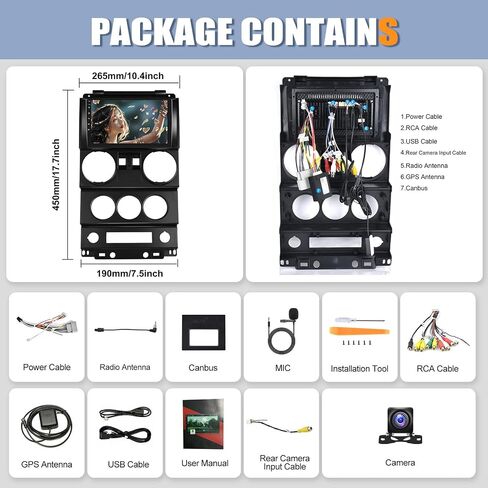 ستيريو سيارة 2G+64G لسيارة Jeep Wrangler 2007-2012 مع CarPlay Andriod Auto 9 بوصة تعمل باللمس وراديو السيارة Android 13 مع نظام ملاحة GPS بلوتوث واي فاي FM RDS كاميرا احتياطية (بابين) in Saudi Arabia