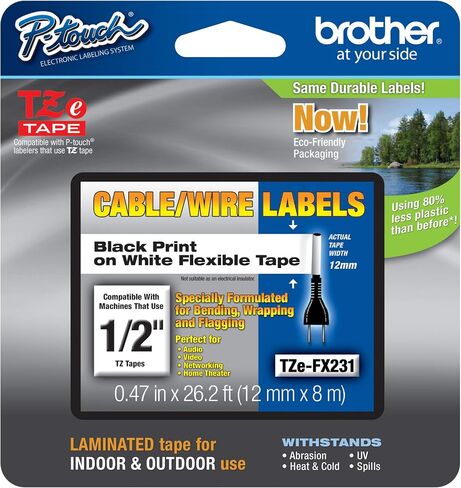 Brother Extra Strength Tape, Black on White, 12mm (TZeS231) in Saudi Arabia