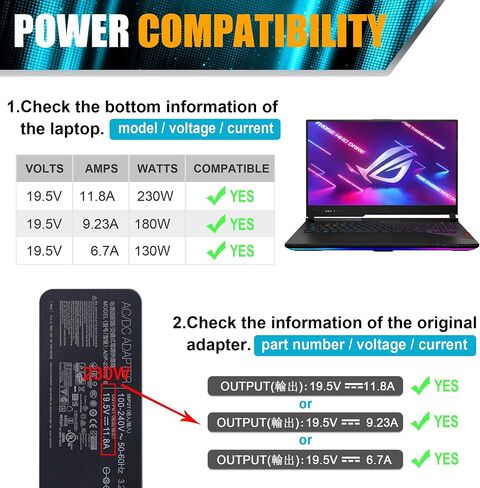 محول ROG 230W 180W AD230-01E بديل جديد، Rog Strix G531GT G531GW G531GV G531GU G531GD G731GU G731GW G731GV G731GT Hero Scar III 15 17 ROG Zephyrus Gaming Laptop Power Supply in Saudi Arabia