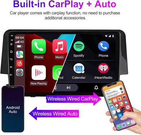 ستيريو راديو السيارة Android 12 لسيارة Honda Civic 2016-2021، Biorunn 9 بوصة 4 النواة سلكية لاسلكية للسيارة، تشغيل Android Auto GPS Navigation IPS شاشة تعمل باللمس BT FM RDS وحدة الرأس، 2 جيجا رام 32 جيجا روم in Kuwait