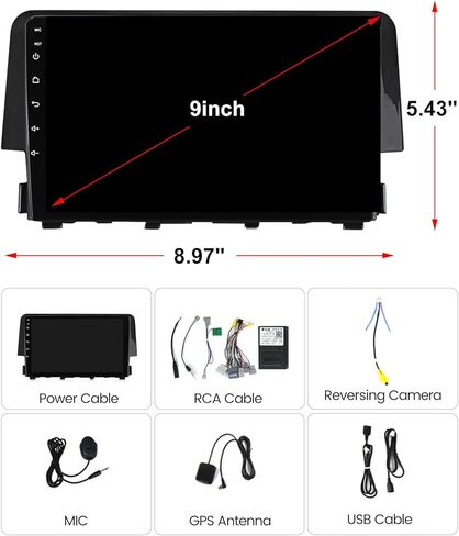 ستيريو راديو السيارة Android 12 لسيارة Honda Civic 2016-2021، Biorunn 9 بوصة 4 النواة سلكية لاسلكية للسيارة، تشغيل Android Auto GPS Navigation IPS شاشة تعمل باللمس BT FM RDS وحدة الرأس، 2 جيجا رام 32 جيجا روم in Kuwait