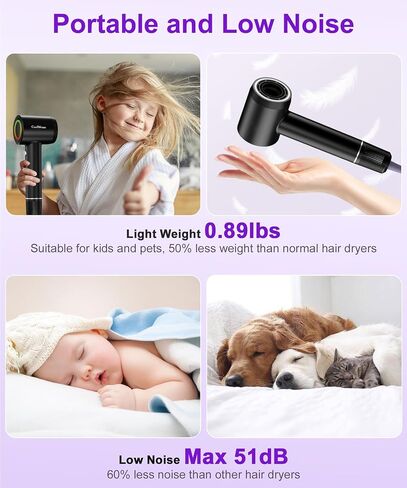 High-Speed Ionic Hair Dryer: 150000 RPM Brushless Motor 500 Millions Negative Ionic Care Blow Dryer for Fast Drying Low Noise Thermo-Control Hairdryer, Travel with Magnetic Diffuser & Nozzle in Saudi Arabia
