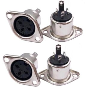 3-Pin DIN Socket - Nickel-Plated Metal Shell, 2 Mounting Holes for Panel Mount, 4-Pack, Durable Audio/Signal Connector (4 PACK)