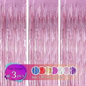 Tayuvira Gold Metallic Tinsel Foil Fringe Curtain, 3 Pcs 3.3ft x6.6ft Photo Booth Backdrop Streamer Curtains&Photo Booth Props, Party Decorations for Bachelorette Graduation Wedding Birthday (Gold)