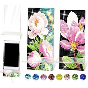 Diamond Painting kits Phone Holder & On The Back is A Diamond Art Mirror, 5D Crystal Rhinestone Diamond Art Craft Kit Gift for Adult/Womans (2 Pack, Magnolia/Peony)