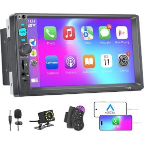 Double Din Car Stereo with Carplay & Android Auto,7" HD Touch Screen Car Radio Stereo with Bluetooth, Double Din Car Play Radio with Backup Camera, Mirror Link,FM/USB/TF/AUX