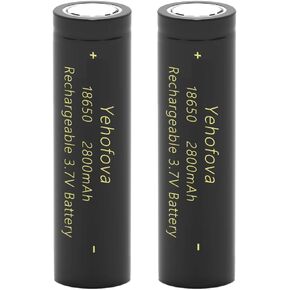 18650 Rechargeable Battery 3.7 Volt 2Pcs Large Capacity Genuine18650 Flat Top Batteries for LED Flashlight, Headlamp, Doorbells etc (Black)