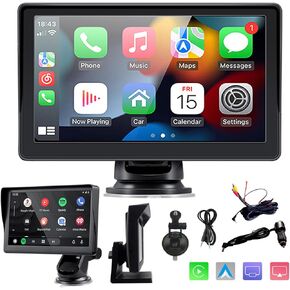 Car Television Wireless Carplay& Android Auto Screen, Portable Car Stereo,7 inch IPS Touchsreen Display, Support 1080p Backup Camera & Bluetooth/AUX/FM Transmitter