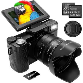 5K Digital Camera for Photography - Optical Zoom Retro Camera 64MP Vlogging Camera for YouTube 1.66 Aperture Wide-Angle Lens for Travel Video Camera, 40x Zoom Autofocus Mini Camera 3" 180°Flip Screen