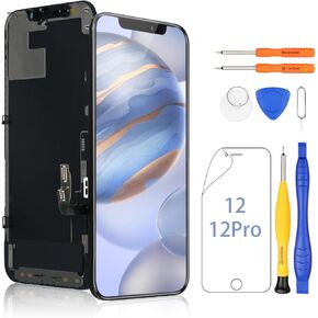 Yodoit for iPhone 12/12 Pro Screen Replacement Kit Full HD COF LCD Display 3D Touch Digitizer Frame Full Assembly with Repair Tool for Model A2172, A2341 Black 6.1inch
