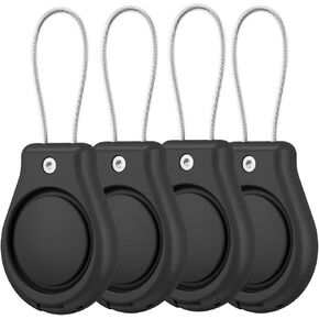 Waterproof AirTag Keychain Holder - 4 Pack Air tag Lock Case with Wire Cable Compatible with Apple AirTags, Ultra Durable Anti-Lost Protective Case with Keyring for Luggage, Backpack, Key (Black)