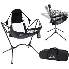 Hammock Camping Chair with Adjustable Backrest, Aluminum Folding Hammock Chair with Pillow Heavy Duty Swing Chair Supports 300lbs Portable Rocking Chair for Traveling Lawn and Patio, Black in Saudi Arabia