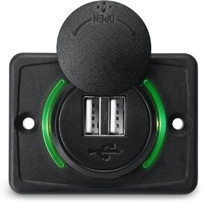 12V RV USB Charger, Quick Charger 3.0 Wall Mount USB Charging Station with Green Indicator Light and Cap for Car Camper Boat Marine SUV ATV (Black A74)