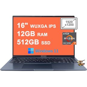 ASUS VivoBook 16, WUXGA (1920 x 1200) Display, AI 2024 Laptop, AMD Ryzen 7 Pro 7730U, Wi-Fi 6E, 720p Webcam, Backlit KB, Fingerprint, Webcam, Alexa, Win11 Pro, w/HDMI (40GB RAM | 2TB SSD HDMI)