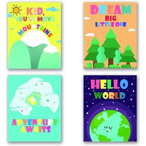 LONLONBANG Funny Watercolor Ocean life Quotes Art Print, Picture Poster for Nursery Kids Girls Bedroom Bathroom Home Decor, Sea turtle sea horse jellyfish whale, Set of 4 (8"X10"), No Frame