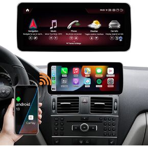 Road Top Android 13 Car Stereo 12.3" Car Touch Screen for Mercedes Benz C Class W204 2008 to 2010 Year, Support Wireless Carplay, Android Auto, Mirrorlink, Splitscreen, Navigation