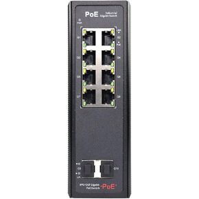 10-Port Gigabit Industrial PoE Fiber Switch, DC48-57V, DIN Rail Ethernet Switch with 8 PoE Port and 2 SFP Port (LC, Optional multimode/singlemode Optical Module)