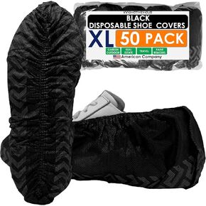 Innovative Haus 100 Pack Black Extra Large Disposable Boot & Shoe Covers. Indoor Use Durable Water Resistant Reusable Premium Booties with Non Slip Treads. Fits US Men's Size 14 & Women's 16 Shoe Size