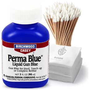 Gun Metal Blueing Kit Birchwood Casey Super Blue 3 Oz Restoring Steel Incl. 50 Pcs Gun Cleaning Patches and 100 Pcs Gun Cleaning Swabs 6-inch