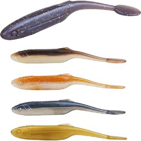 RUNCL Anchor Box - Paddle Tail Swimbaits, Soft Jerk Baits, 20/40/50/60pcs Soft Fishing Lures, Curved Tail Grubs - 3D Lifelike Eyes, Split/Boot/Curved/Straight/Thin Tail - 1/2/3/4/5in, Proven Colors