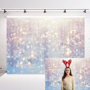 INRUI Polyester White Snowflakes Winter Backdrop Christmas Glitter Bokeh Wonderland Photography for Newborn Baby Christmas Holiday Party Decoration (7x5FT)