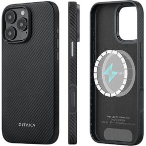 pitaka for iPhone 16 Pro Case Compatible with MagSafe, Shockproof Case for iPhone 16 Pro Case, 600D Aramid Fiber and TPU Combined [Military Grade Protective Case-Black/Grey (Twill)]