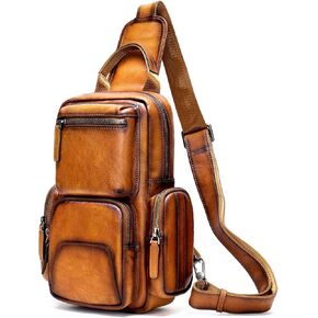 NIUCUNZH Genuine Leather Sling Bag Vintage Handmade Crossbody Bags Shoulder Backpack Hiking Daypack Travel Pack Brown