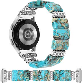 Natural Stone Bracelet Beaded Band Women 20mm Compatible with Samsung Galaxy Watch 7/6/5/4/Active 2 40 44mm/Watch 4 Classic 42 46mm/Watch 6 Classic 43 47mm/Watch 5 Pro 45mm/Watch FE 40mm Boho Strap