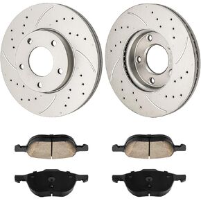 Torchbeam 34390+D918 Front Drilled and Slotted Brake Rotor and Ceramic Brake Pad Set Kit for 2010-2013 328i, 2010-2013 328i xDrive, 2013-2015 X1 2.0L, Brake Pads and Rotors Kit, 6pcs