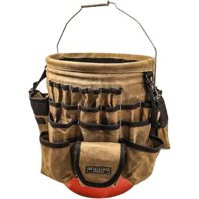 Waxed Canvas Tool Bucket Organizer, Heavy Duty with 58 Pockets, 5 Gallon Tool Bucket Organizer